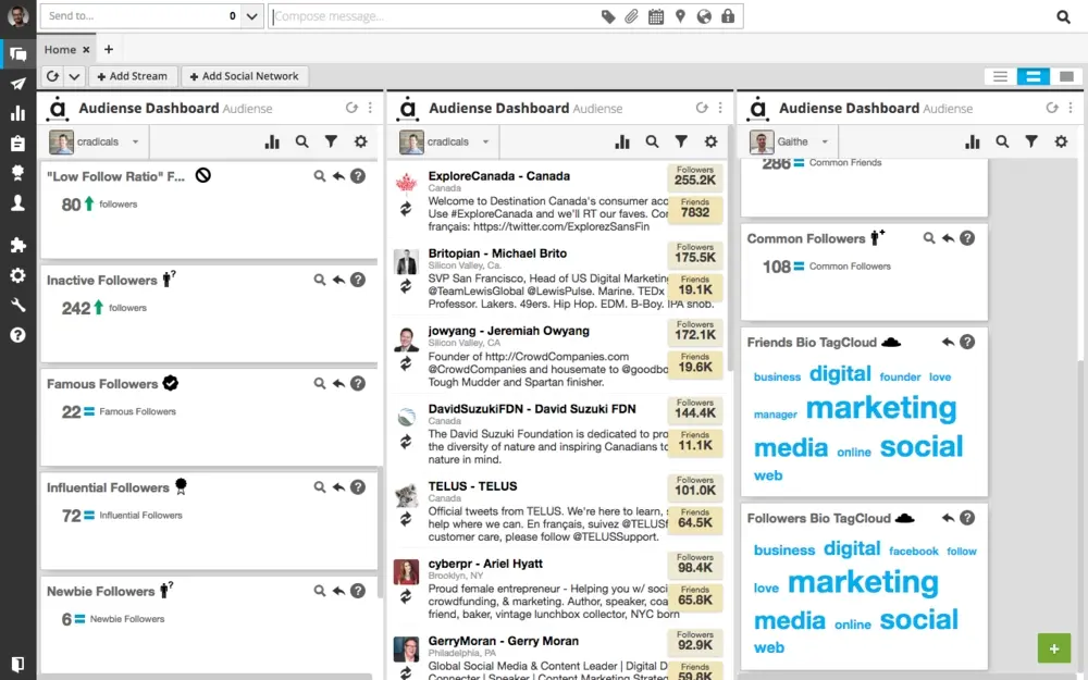 Audiense dashboard