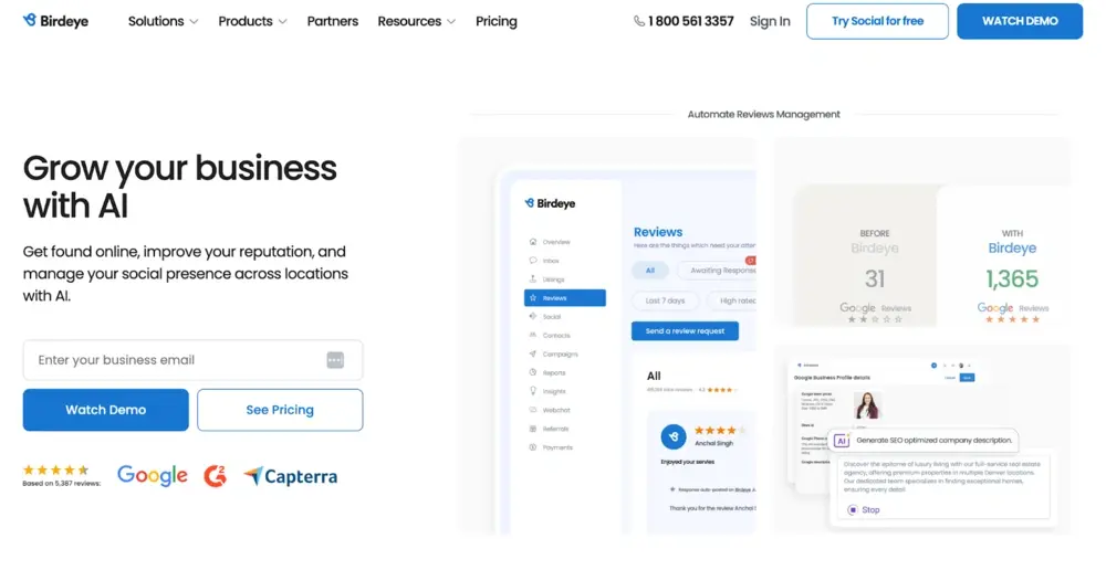 Birdeye homepage