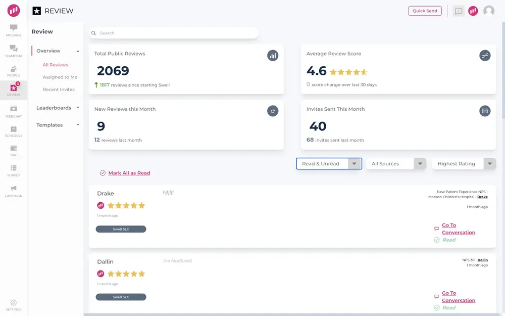 Swell dashboard